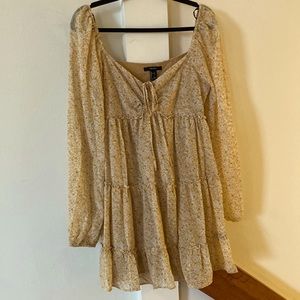 NWOT whimsy yellow flowers tiered, ruched long sleeve mini dress